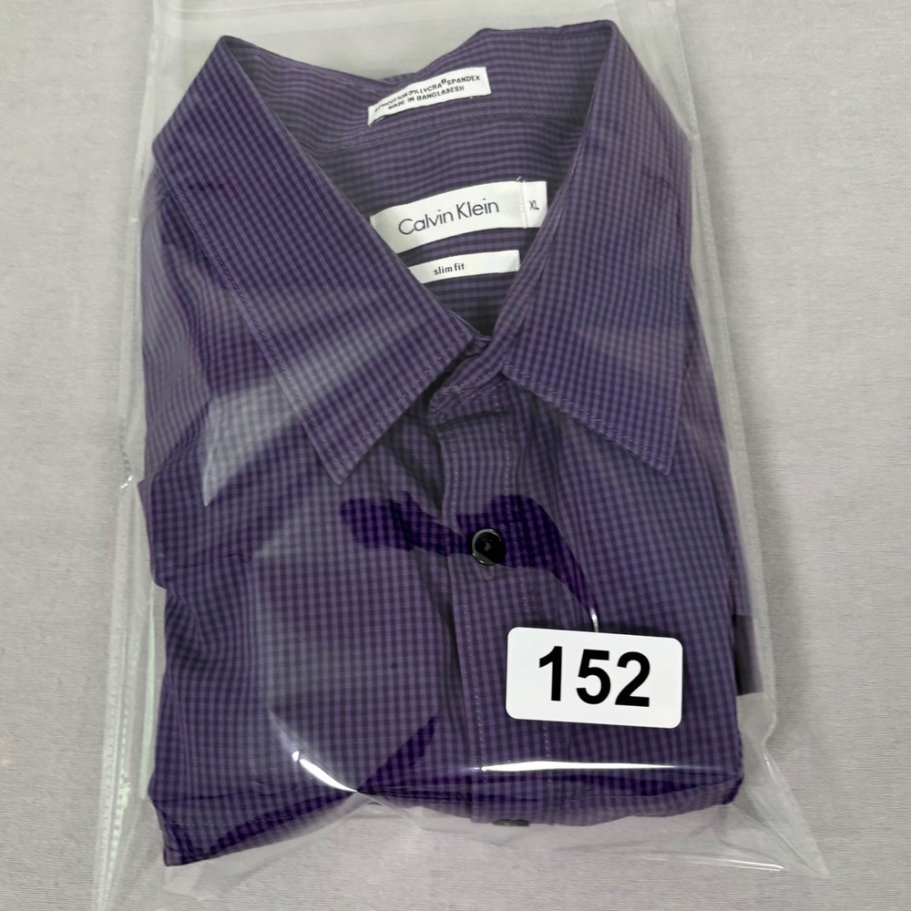 Calvin Klein Men's Button Down Shirt XL Slim Fit Purple Gingham Check PC728 - Picture 7 of 7